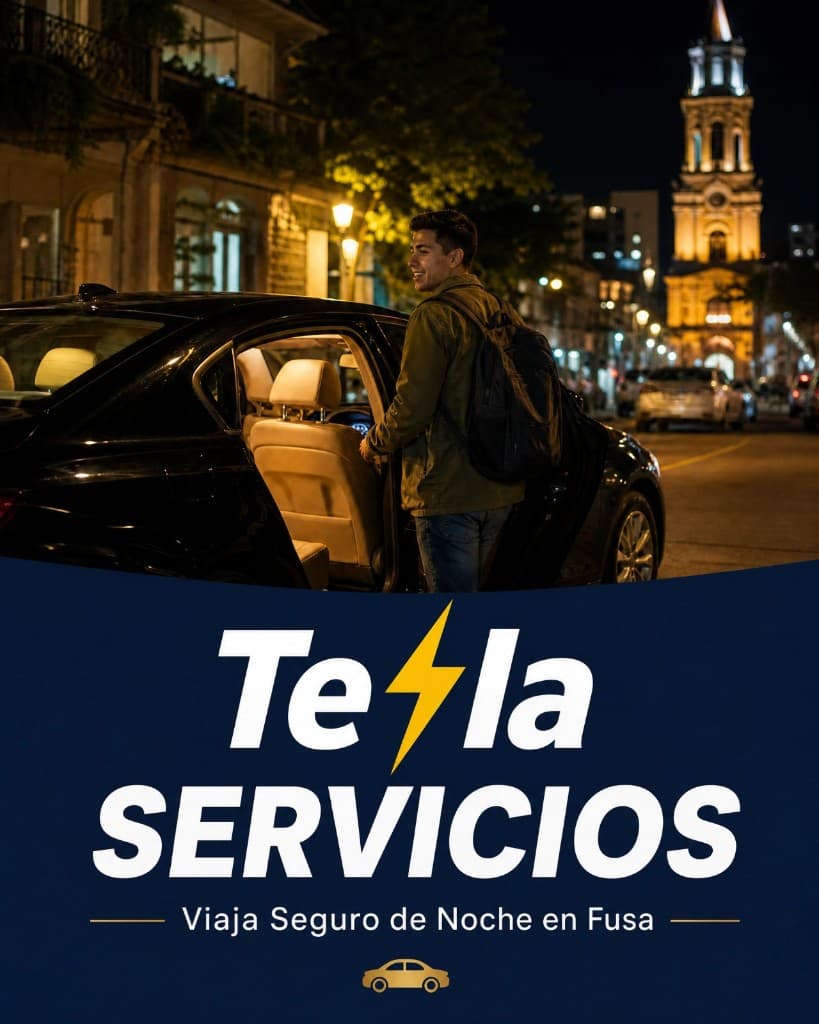 Pasajero abordando un vehículo Tezla de noche en Fusagasugá